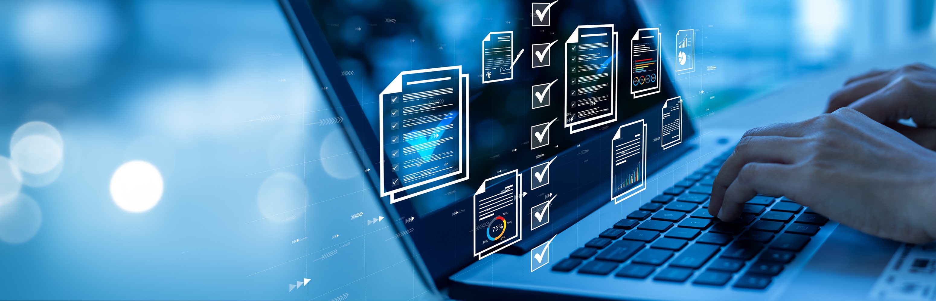 Darstellung von Compliance-Logik auf einem Laptop-Bildschirm – als Symbol für softwaredefinierte Einschränkungen  html Kopieren Bearbeiten