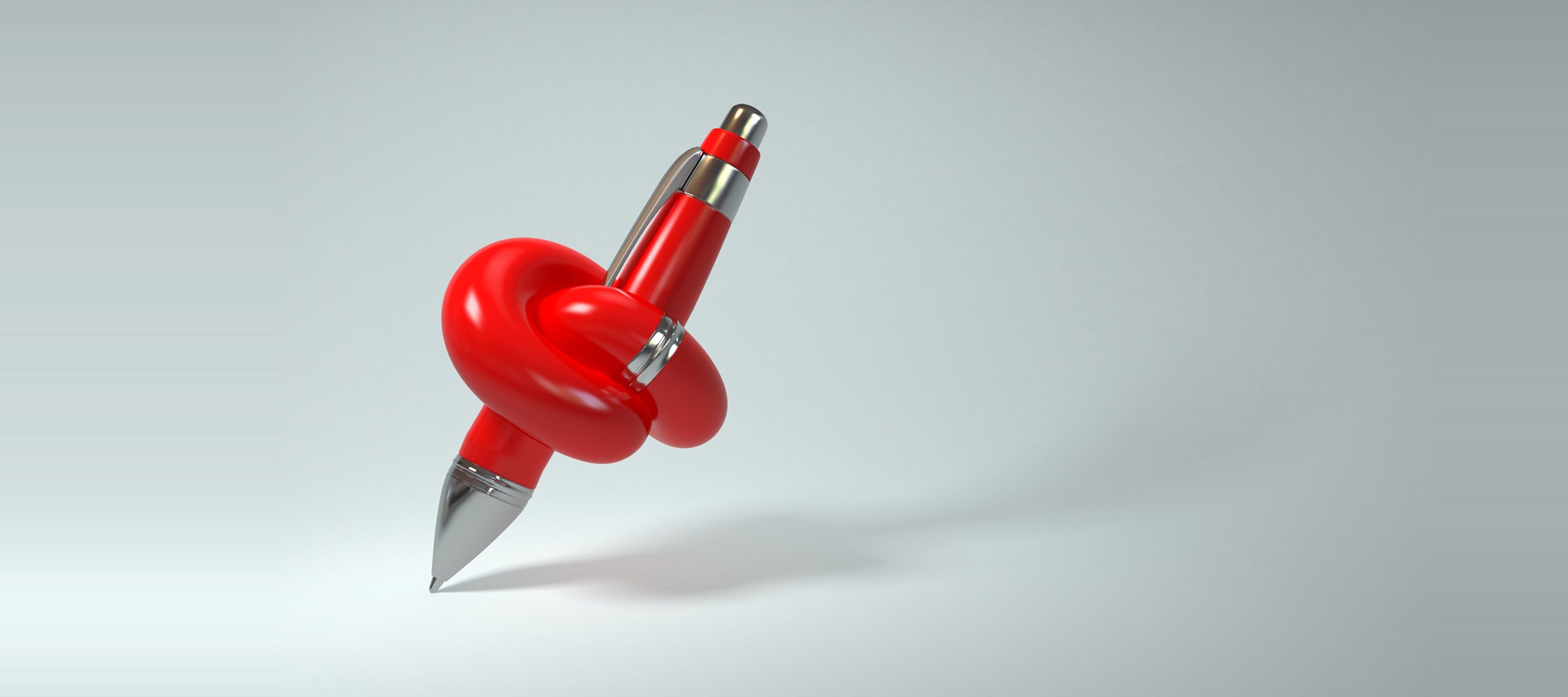 Ein roter Stift, der zu einem Knoten gebunden ist – als Symbol für die versteckten Kosten von Über-Compliance.